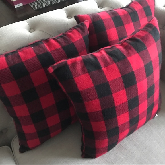 Other - Set of 3 red buffalo plaid flannel throw pillows